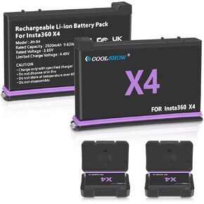 COOLSHOW Action Camera X4 Battery Replacement 2500mAh 2 Packs Only Compatible with Insta360 X4 Camera