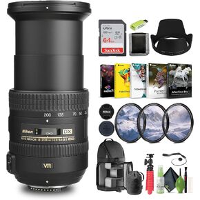 Nikon AF-S DX NIKKOR 18-200mm f/3.5-5.6G ED VR II Lens (2192) + 64GB Memory Card + Filter Kit + BackPack + Card Reader + Corel Photo Software + Flex Tripod + Memory Wallet + Cap Keeper + Cleaning Kit