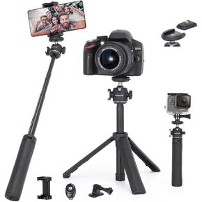 Koolehaoda Extendable Selfie Stick Tripod for GoPro, Camera Tripod Stand Holder with Cold Shoe, Mini Tripod Hand Grip Compatible with Gopro Hero 10/9/8/7/6/5 and Smartphone