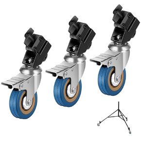 NEEWER Professional Swivel Caster Wheel Set, 3 Pack Nonslip 360° Rotation Rubber Wheel with Durable Iron Construction Foot Brake Lock Only for Heavy Duty Light Stand with ø0.9"/22mm Legs, ST001