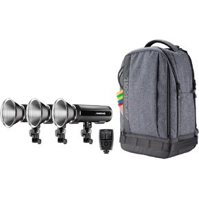 Westcott FJ200 Strobe 3-Light Backpack Kit with FJ-X3 S Wireless Trigger (Compatible with Sony) - Portable Photography Lighting Kit with Gels and Wireless Trigger for Off-Camera Flash