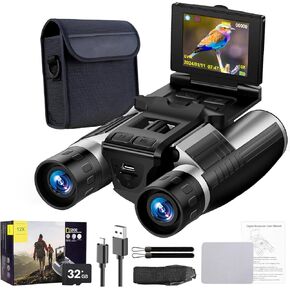 2.4" LCD Digital Binoculars with Camera for Adults, 12x32 48MP 2.5K Video Photo Recoder for Bird Watching Hunting Concerts and Sports Games 32G