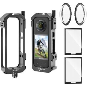 Insta 360 X4 Aluminum Frame Cage Case Bag Lens Guard Set Screen Protector for Insta360 X4 X 4 Accessories Kit Anti-Scratch Metal Housing Shell Tempered Glass Protective Film Cover
