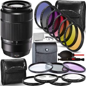 FUJIFILM XC 50-230mm f/4.5-6.7 OIS II Lens (Black) with 17PC Accessory Bundle – Includes: 3PC Multi Coated HD Filter Set (UV, CPL, FLD) + 4PC Close-Up Macro Lens Set + More