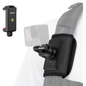 jusmo Backpack Shoulder Strap Mount Support Vertical Shots for iPhone, GoPro Hero 12 11 10 9 8 7 6 5 4 Session 3+ 3 2 1 Max, DJI Osmo Action, Insta360, Action Cameras Backpack Mount Phone Holder