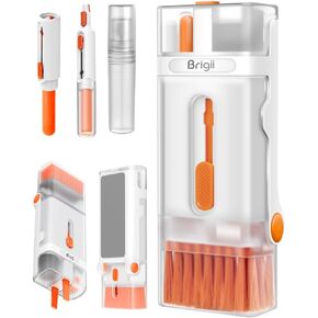 Brigii Keyboard Cleaner Kit, Keycap Puller, Keyboard Brush, Multi-Function Cleaning Pen, Screen Cleaning Kit for Laptops, Keyboards, Cell Phones, and Headsets -Orange