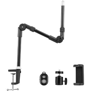 Andoer ST-01 Flexible Foldable Desk Mount Stand Metal Bracket 1/4 Inch Screw 3kg Load Capacity with Flexible Ballhead Desk Clamp Phone Holder Remote Shutter for LED Fill Light Webcam Smartphone