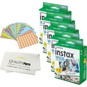 حزمة واحدة من أفلام Fujifilm INSTAX Wide Instant - 20 ورقة - (أبيض) لكاميرات Fujifilm Instax Wide + ملصقات إطار وإكسسوارات قماش من الألياف الدقيقة (20 ورقة) in Kuwait