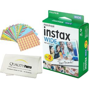 Fujifilm INSTAX Wide Instant Film 8 Pack - 80 SHEETS - (White) for Fujifilm Instax Wide Cameras + Frame Stickers and Microfiber Cloth Accessories