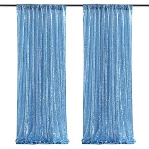 Baby Blue Glitter Sequin Backdrop Curtains 2 Pieces 2ftx8ft Baby Shower Party Backdrop for Boy Gorgeous Photography Fabric Drapes