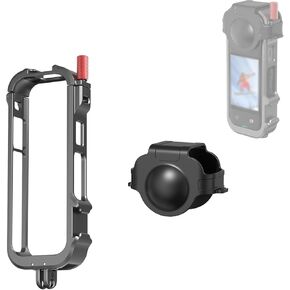 Metal Frame Cage for Insta360 X4 Action Camera Protective Housing Case Cage Rig for Insta360 X4 Accessories with 1/4" Threads Cold Shoe Mount Folding Fingers Lens Cap