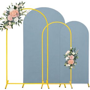 7.2FT, 6FT Wedding Arch Stand and Matching Dusty Blue Spandex Fitted Arch Backdrop Cover Set, Round Top Chiara Backdrop Stands and Covers for Birthday Party Baby Shower Arch Decor (Dusty Blue)
