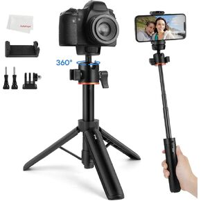 Camera Tripod Stand, Mini Desktop Aluminum Tripod Selfie Stick with Cold Shoe, 360° Ball Head with 1/4 Inch Screw, Portable Tripod for iPhone Android Canon Sony DSLR Vlogging Video Recording