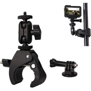 Super Clamp Motorcycle Handlebar Mount Multi Angle 360° Swivel Compatible with Gopro 12 Hero 12 11 10 9 / insta 360 / DJI Action Cameras, with Double Ball Head Magic Arm Adapter