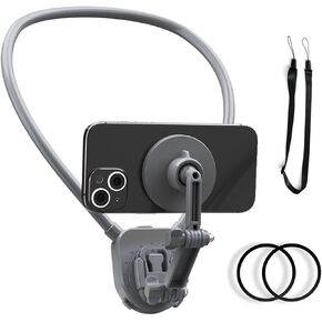 PellKing Magnetic Neck Mount for Magsafe（Grey）, Hands Free Neck Phone Holder POV/Vlog Neck Mount Video Recording for iPhone 15 14 13 12 Plus Pro Max Mini Series and Other Phones