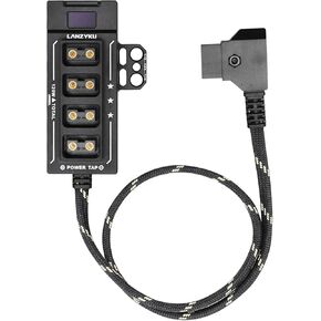Hot-swap Metal OLED P-Tap D-Tap Hub Power Tap Splitter with Voltage and Watt Display, Aluminum Alloy with 1/4"-20 & M4 Screw threads-11.8 inches