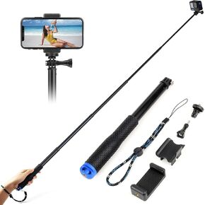 11''-45'' Aluminum Extendable Selfie Stick Waterproof Extension Pole Handheld Grip Monopod for GoPro Hero 12 11 10 9 8 7 6 5 4 Session Max Insta360 X3 GO3 AKASO DJI Osmo Action Cameras