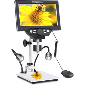 Koolertron 7 inch LCD Digital Microscope with 32G TF Card,12MP 1200X Magnification 1080P USB Microscope Camera with Remote Control,PC View,Fill Lights Microscope for Coin/Plant/Rock/Circuit Board