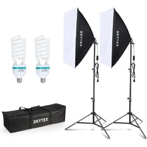 Skytex Softbox Lighting Kit（1Pack）, Continuous Photography Lighting Kit with 20x28in Soft Box 2x135W 5500K E27 Bulb, Photo Studio Lights Equipment for Camera Shooting, Video Recording