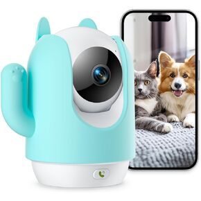 Pet Camera, 2K Indoor Security Camera, 360° Dog Camera with Phone App, Baby Monitor w/One-Touch Call, AI Motion Detection & Tracking, IR Night Vision, Cloud/SD Card Storage, 2.4GHz Wi-Fi, Blue