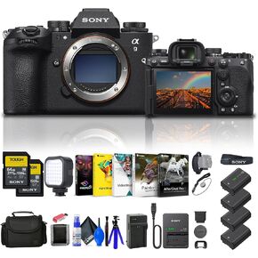 Sony Alpha a9 III Mirrorless Camera - 24.6MP Full Frame Global Shutter (ILCE-9M3) + 2 x 64GB Card + Bag + 3 x NP-FZ100 Compatible Battery + External Charger + Card Reader + LED Light + More (Renewed)