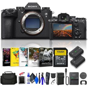 Sony Alpha a9 III Mirrorless Camera - 24.6MP Full Frame Global Shutter (ILCE-9M3) + 64GB Memory Card + Bag + NP-FZ100 Compatible Battery + External Charger + Card Reader + More (Renewed)