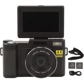 Vlogging Camera, 4K Digital Camerawith 3.2 Inch IPS Display Screen, 16X Digital Zoom, Wide Angle Lens, Macro Lens, Anti Shake Digital Camera for Photography, Video, Travel