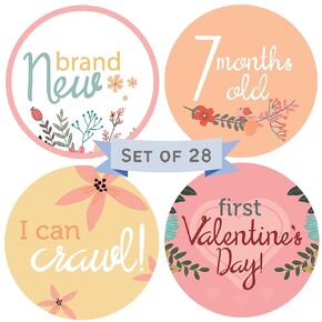 RubyRoo Baby Milestone Stickers - Baby Month Stickers for Boy or Girl - 28 Pack - includes 12 Monthly,1st Year Milestones & First Holidays - Perfect Baby Shower & Newborn Birthday Gift (Adventure)