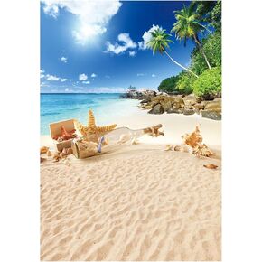 Allenjoy Summer Tropical Seaside Beach Backdrop Hawaii Island Palm Trees Photography Background for Pictures Sea Luau Themed Party 5x7ft Kids Portrait Photoshoot Decorations Photo Booth Studio Props