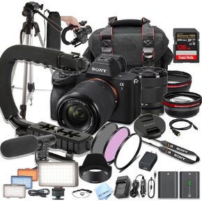 Sony A7 IV Mirrorless Camera with 28-70mm + 128GB Extreme Speed Card, U-Grip, Microphone, LED Video Light, Spare Battery, Filter Kit, More (Extreme Pro-Bundle) (Renewed), Black