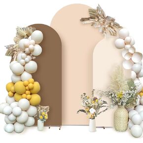 Set of 3 Arch Backdrop Cover Nude Ensemble with Party Banner - Spandex Fitted Wedding Backdrop Covers 7.2ft,6.6ft,6ft for Chiara Backdrop Stand Set. Arch Stand Cover for Wedding Birthday Baby