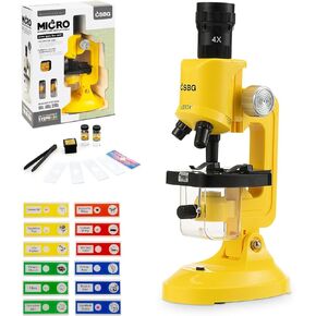 Science Kits for Kids Beginner Microscope with LED 100X 400X and 1200X-Include Sample Prepared Slides 12pc- Educational Toy Birthday Valentine's Day Gift White