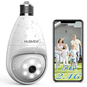 MUBVIEW Light Bulb Security Camera Outdoor Waterproof, 5GHz/2.4GHz WiFi Wireless Light Socket Security Camera, 2K Bulb Camera with Color Night Vision AI Human Detection, Compatible with Alexa in Kuwait