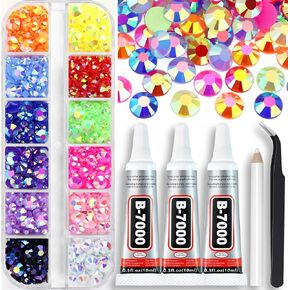 Towenm B7000 Glue with Light Pink AB Rhinestones for Crafts Clothes Shoes Fabric, 4000PCS Flatback Rhinestone for Nails Face Tumblers, Glue Fix Gems Bejeweled Kit, Mixed 5 Sizes 2mm 3mm 4mm 5mm 6mm