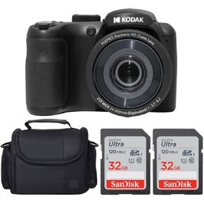 Kodak PIXPRO AZ255 Digital Camera (Black) Bundle with 32GB Memory Card (2) + Digital Camera/Video Case (4 Items)