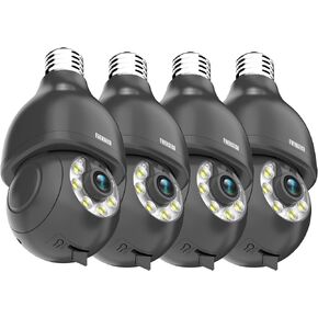 EVERSECU HD 2K 3.0MP Wireless PTZ Security Camera with E27 Light Connector, Motion Auto Tracking, 2 Way Audio, Spotlight Night Vision, Free APP, WiFi Screw-in CCTV Camera(4pack)