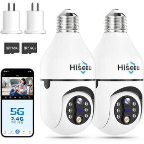 كاميرا Hiseeu Light Bulb Security Camera اللاسلكية WiFi 5G&2.4 جيجا هرتز، تكبير 10X بعدسة مزدوجة PTZ كاميرا أمان بمقبس إضاءة للمنزل، صوت ثنائي الاتجاه، تتبع تلقائي وإنذار، رؤية ليلية ملونة 3 ميجابكسل