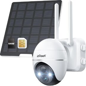 ieGeek 4G LTE Cellular Solar Security Camera Wireless Outdoor,No Wifi Battery Powered Cam with Siren Alarm & Spotlight,Smart AI Detection,2K Color Night Vision,with Solar Panel&64GB SD Card&SIM Card