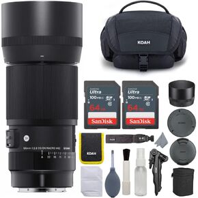 Sigma 105mm f/2.8 Art DG DN Macro Lens for Sony E-Mount Bundle with 64 GB Ultra SDXC UHS-I Memory Card (2-Pack), Camera System Gadget Bag with Accessory and Cleaning Kit (4 Items)