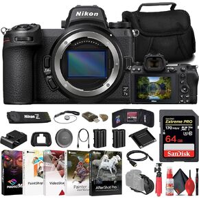 Nikon Z7 II Mirrorless Camera (1653) + 64GB Memory Card + Bag + EN-EL15c Battery + Charger + Card Reader + Corel Photo Software + Flex Tripod + HDMI Cable + Hand Strap + Memory Wallet + More (Renewed)