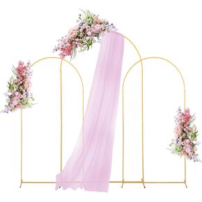 Metal Arch Backdrop Stand Gold Set of 3 (6FT+7.2FT+6FT) Square Wedding Balloon Arch Stand Backdrop Frame for Birthday Party Baby Shower Graduation Ceremony Decoration