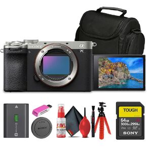 Sony Alpha 7C II Mirrorless Full-Frame Interchangeable Lens Camera (ILCE-7CM2/S) + 64GB SF-G Tough Card + Bag + Card Reader + Flex Tripod + Cleaning Kit (Renewed)