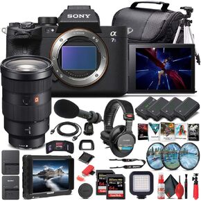 Sony Alpha a7S III Mirrorless Digital Camera (Body Only) (ILCE7SM3/B) + Sony FE 24-70mm Lens + 4K Monitor + Pro Headphones + Pro Mic + 2 x 64GB Memory Card + 3 x NP-FZ-100 Battery + More (Renewed)