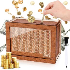 صندوق نقود مع عداد، صندوق نقود خشبي قابل لإعادة الاستخدام، بنك أصبع قديم مع 500 1000 2000 3000 5000 10000 هدف توفير المال، بنك نقود خشبي للأطفال البالغين لإنشاء صندوق للطوارئ in Kuwait