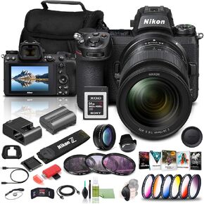 Nikon Z 6II Mirrorless Digital Camera 24.5MP with 24-70mm f/4 Lens (1663) + 64GB XQD Card + Corel Photo Software + Case + Filter Kit + Color Filter Kit + Telephoto Lens + More (Renewed)