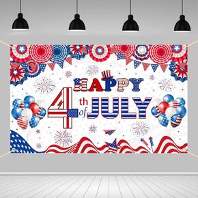Independence Day Backdrop Happy 4th of July Photography Background Red White Blue Fourth of July Memorial Day Patriotic Party Decorations Banner Photo Booth Props 70.8 x 43.3 inch