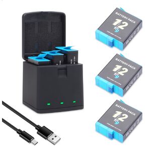 Hero 12/11/10/9 Battery 3Pack 2000mah with 3-Channel USB Storage Fast Charger Kit Fully Compatible for GoPro Hero 12, Hero 11, Hero 10, Hero 9 Black Official Camera Accessories Series 3.85V 2000MAH