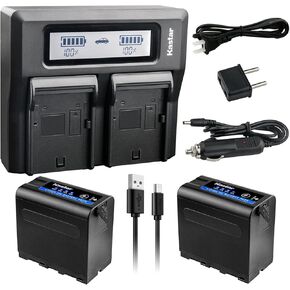 Kastar 2 Pack Battery and LCD Dual Fast Charger for Sony NP-F980 Pro NP-F970 DCR-TRV103 DCR-TRV110 DCR-TRV120 DCR-TRV125 DCR-TRV130 DCR-TRV203 DCR-TRV210 DCR-TRV220 DCR-TRV310 DCR-TRV315 DCR-TRV320