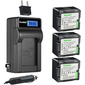 Kastar 3-Pack CGA-DU14 Battery and LCD AC Charger Compatible with Panasonic NV-GS508, NV-MX500A, PV-GS19, PV-GS29, PV-GS31, PV-GS33, PV-GS34, PV-GS35, PV-GS36, PV-GS39, PV-GS50, PV-GS55, PV-GS59