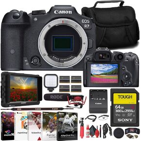 Canon EOS R7 Mirrorless Camera (5137C002) + 4K Monitor + Rode VideoMic + Sony 64GB TOUGH SD Card + Bag + Charger + 3 x LPE6 Battery + Card Reader + LED Light + Corel Photo Software + More (Renewed)